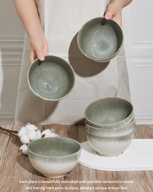 Sorevia 22oz Stoneware Cereal Bowls Set of 6 displayed on dining table