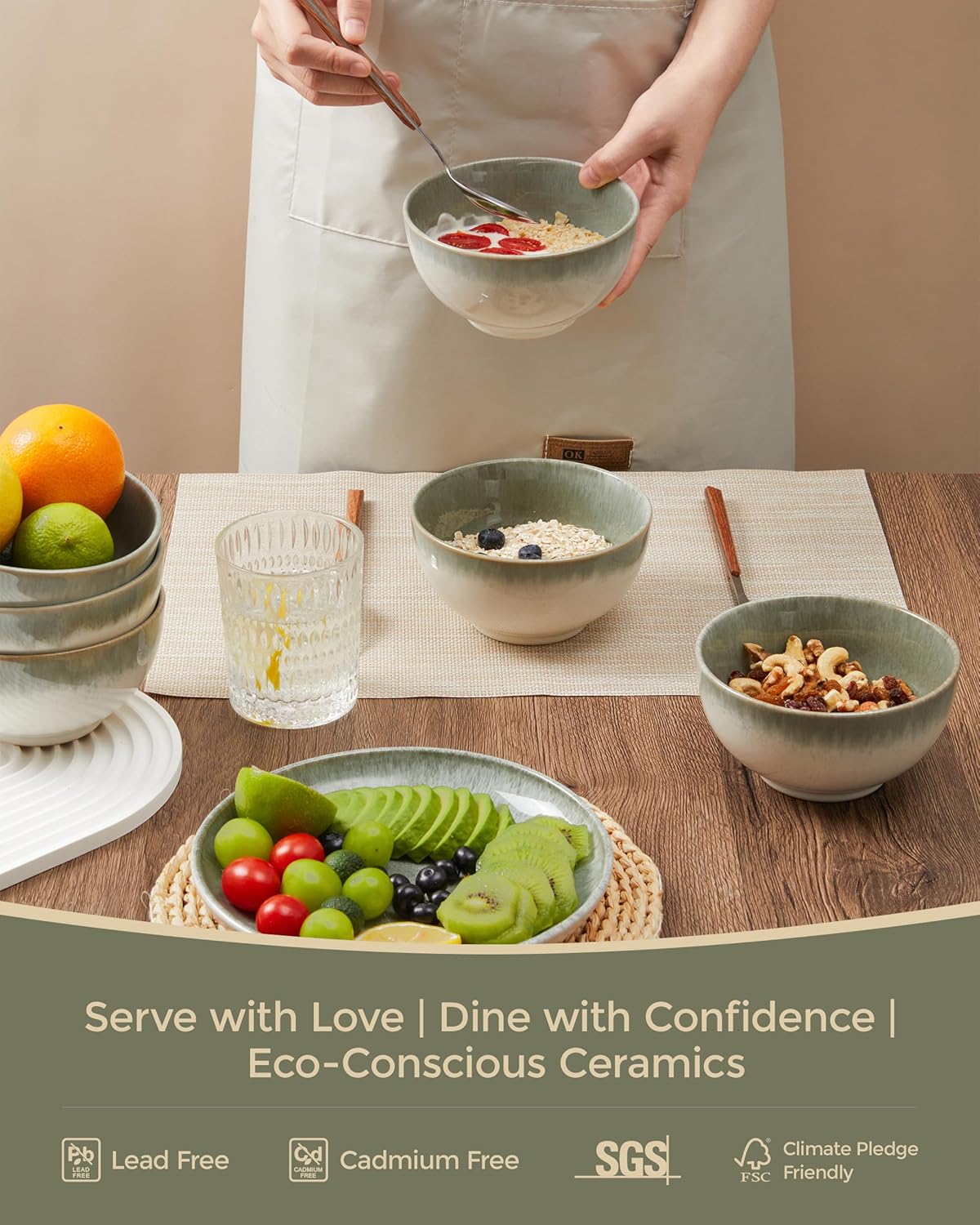 Close-up of Sorevia ceramic bowl showing smooth food-grade glaze