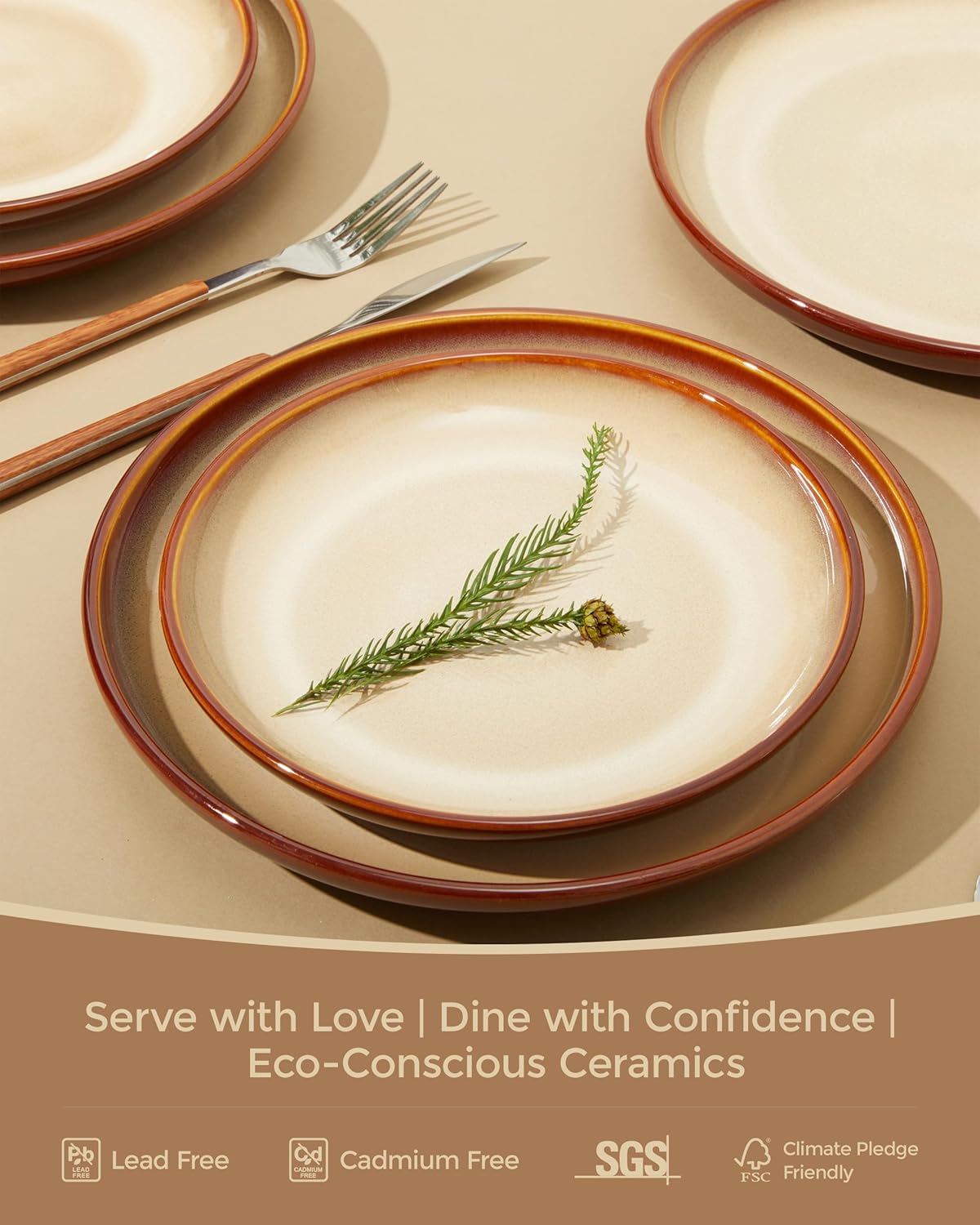 Detail of chip-resistant Sorevia stoneware plate with smooth glazed finish