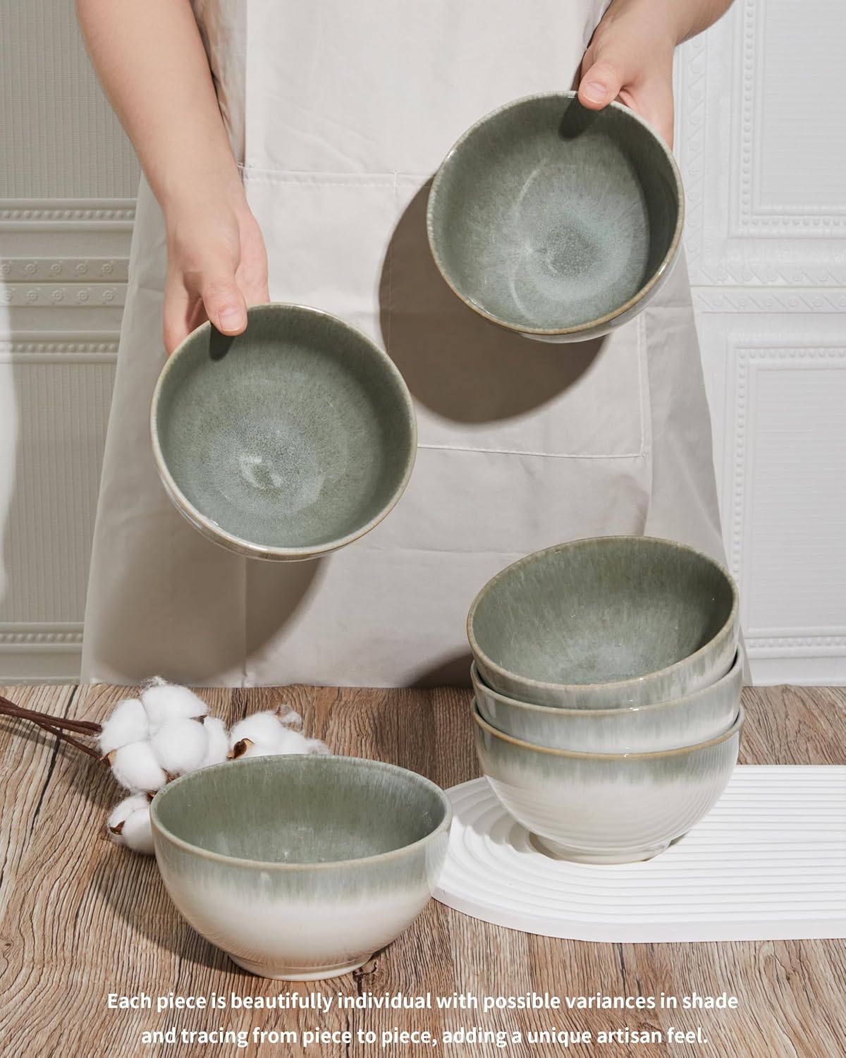 Sorevia 22oz Stoneware Cereal Bowls Set of 6 displayed on dining table