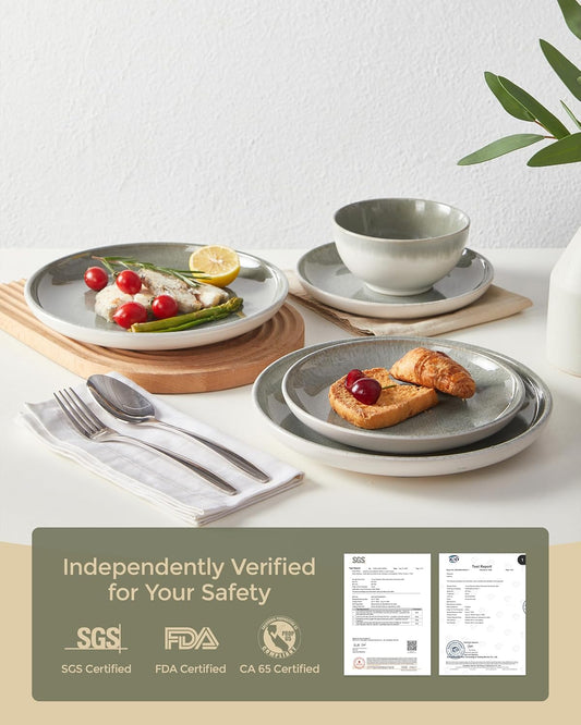 Stacked Sorevia bowls and plates highlighting chip-resistant glaze finish